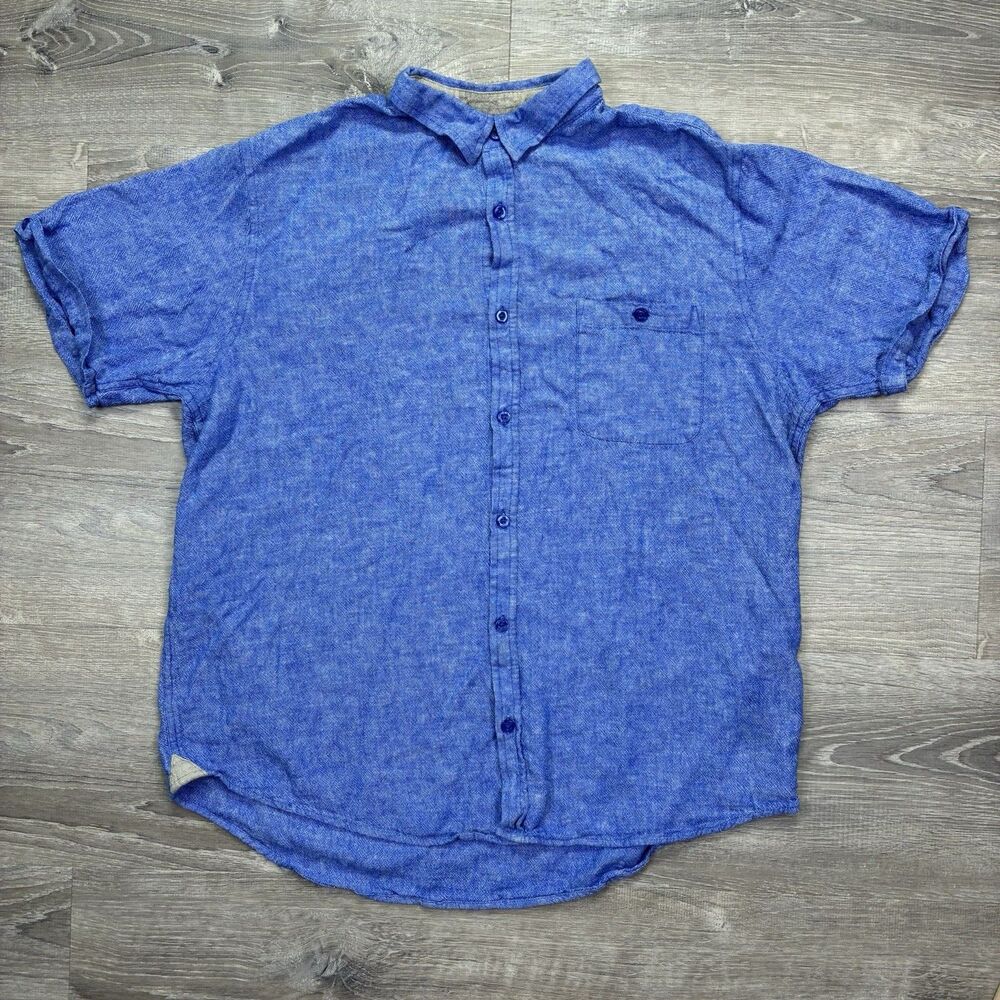 Bruno New York Blue Linen Blend Short Sleeves Button Down Shirt Mens Size XLarge